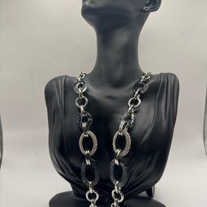 Talbots Statement piece Necklace Tortoise Resin Rhinestone Link 16”